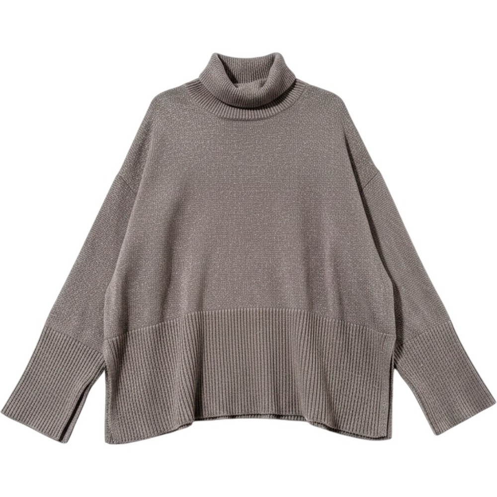 GAP Turtleneck Sweater XXL‎ Gray Metallic Knit Oversized Cozy Minimalist